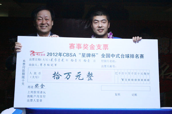 北京星伟公司副总经理黎在燕为冠军颁发奖金